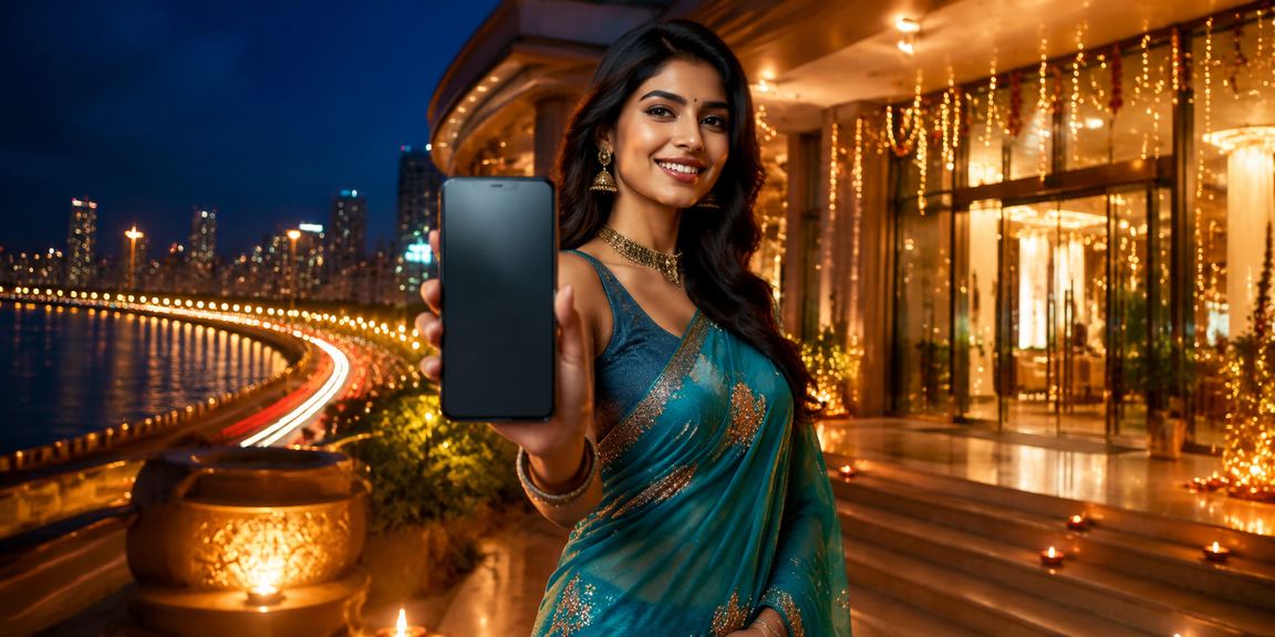 Sea view of Mumbai Marine Drive with casino app mobile user